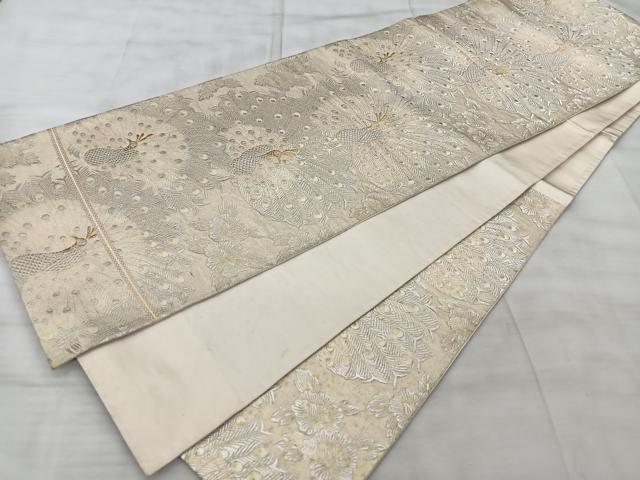 平和屋着物◎西陣　服部織物謹製　六通柄袋帯　松風　孔雀文　金銀糸　正絹　逸品　BAAY5041qw
