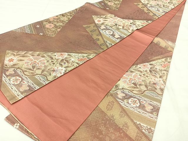 平和屋着物◎六通柄袋帯　更紗花文　金糸　正絹　逸品　BAAY5042qw