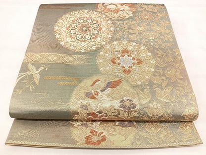 平和屋着物◎六通柄袋帯　正倉院花鳥文　金糸　正絹　逸品　BAAY5046qw