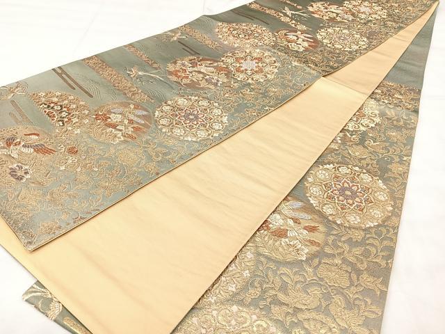 平和屋着物◎六通柄袋帯　正倉院花鳥文　金糸　正絹　逸品　BAAY5046qw