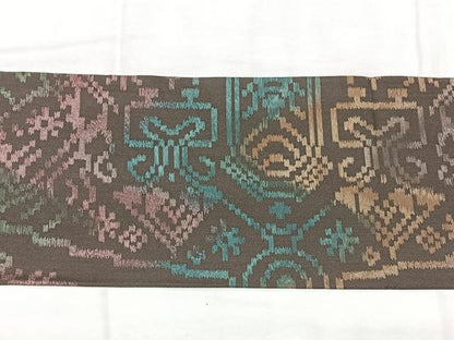平和屋着物◎九寸名古屋帯　幾何学花文　正絹　逸品　BAAY5049qw