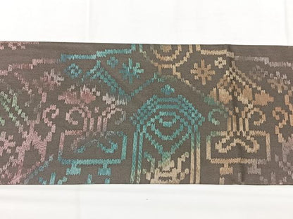 平和屋着物◎九寸名古屋帯　幾何学花文　正絹　逸品　BAAY5049qw