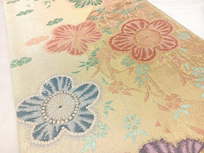 平和屋着物◎六通柄袋帯　枝垂れ花文　金糸　正絹　逸品　BAAY5051qw