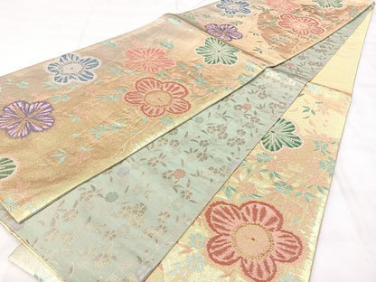 平和屋着物◎六通柄袋帯　枝垂れ花文　金糸　正絹　逸品　BAAY5051qw