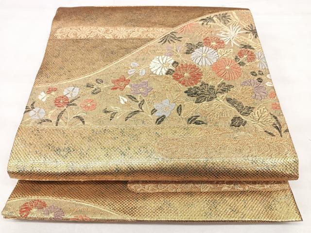 平和屋着物◎六通柄袋帯　遠山霞蒔絵文　彩箔　金糸　正絹　逸品　BAAY5053qw