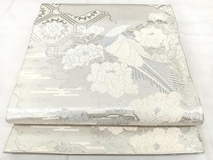 平和屋着物◎六通柄袋帯　彩花鏡裏文　銀糸　正絹　逸品　BAAY5055qw