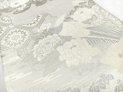 平和屋着物◎六通柄袋帯　彩花鏡裏文　銀糸　正絹　逸品　BAAY5055qw
