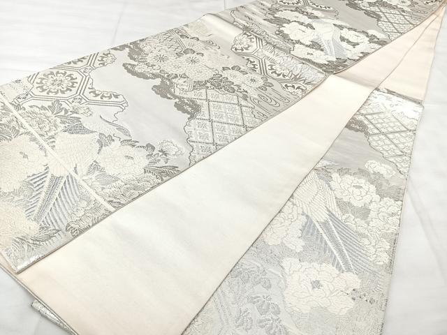 平和屋着物◎六通柄袋帯　彩花鏡裏文　銀糸　正絹　逸品　BAAY5055qw