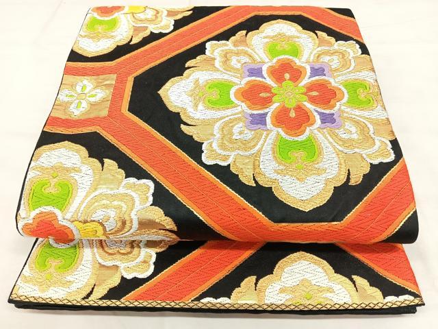 平和屋着物◎六通柄袋帯　唐織　蜀江花文　黒地　金銀糸　正絹　逸品　BAAY5062qw