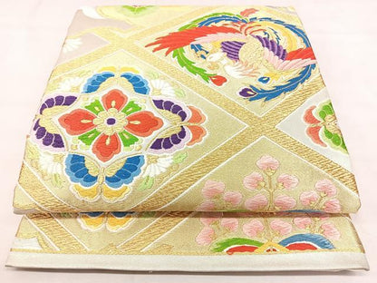 平和屋着物◎西陣　六通柄袋帯　唐織　天井花鳥文　金銀糸　正絹　逸品　BAAY5063qw