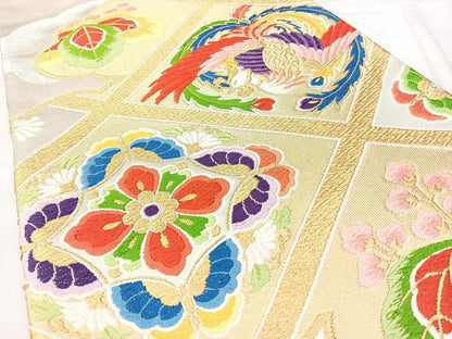 平和屋着物◎西陣　六通柄袋帯　唐織　天井花鳥文　金銀糸　正絹　逸品　BAAY5063qw
