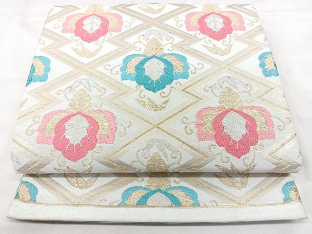 平和屋着物◎六通柄袋帯　唐織　松皮菱花文　金銀糸　正絹　逸品　BAAY5065qw