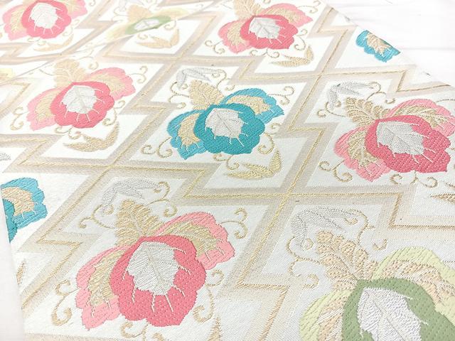 平和屋着物◎六通柄袋帯　唐織　松皮菱花文　金銀糸　正絹　逸品　BAAY5065qw
