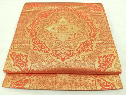 平和屋着物◎六通柄袋帯　正倉院花文　金糸　正絹　逸品　BAAY5066qw