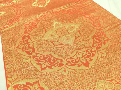 平和屋着物◎六通柄袋帯　正倉院花文　金糸　正絹　逸品　BAAY5066qw