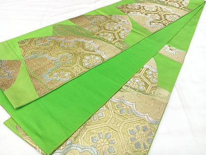 平和屋着物◎六通柄袋帯　亀甲花文　金銀糸　正絹　逸品　BAAY5067qw