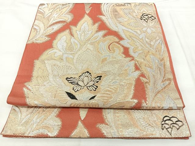 平和屋着物◎六通柄　本袋帯　更紗花文　金銀糸　正絹　逸品　BAAY5068qw