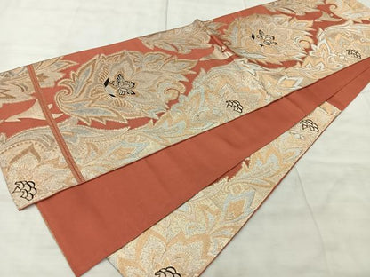 平和屋着物◎六通柄　本袋帯　更紗花文　金銀糸　正絹　逸品　BAAY5068qw