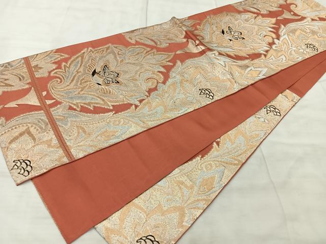平和屋着物◎六通柄　本袋帯　更紗花文　金銀糸　正絹　逸品　BAAY5068qw