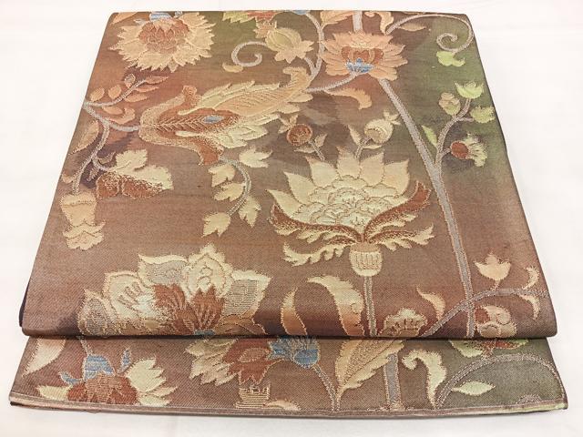 平和屋着物◎六通柄袋帯　更紗花文　金糸　正絹　逸品　BAAY5072qw