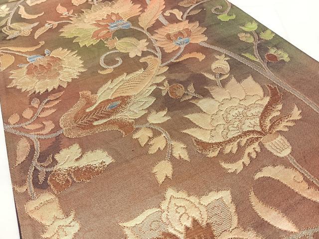 平和屋着物◎六通柄袋帯　更紗花文　金糸　正絹　逸品　BAAY5072qw