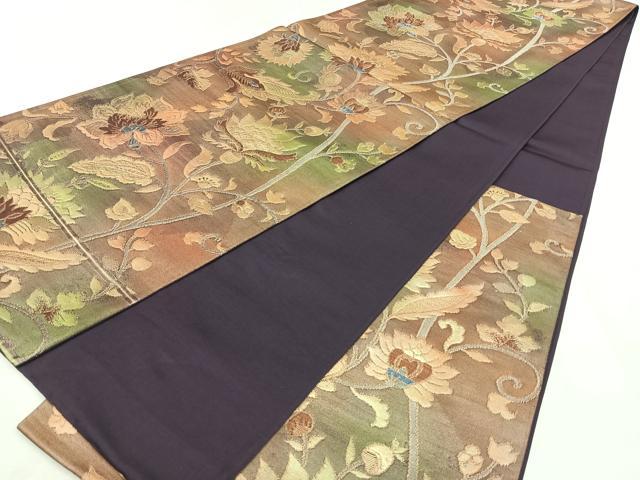 平和屋着物◎六通柄袋帯　更紗花文　金糸　正絹　逸品　BAAY5072qw