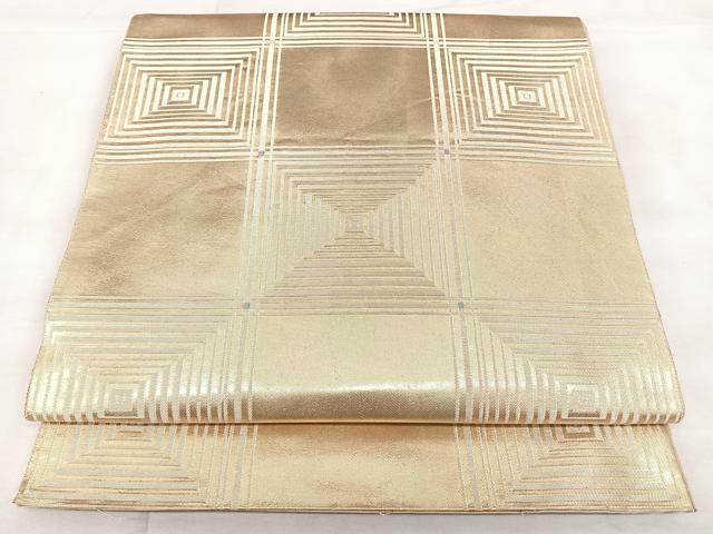 平和屋着物◎六通柄袋帯　幾何学文　金糸　正絹　逸品　BAAY5077qw
