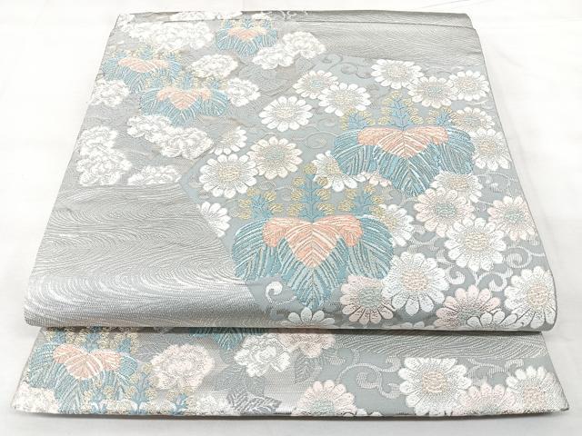 平和屋着物◎六通柄袋帯　裂取桐菊　金銀糸　正絹　逸品　BAAY5081qw