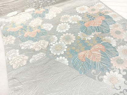 平和屋着物◎六通柄袋帯　裂取桐菊　金銀糸　正絹　逸品　BAAY5081qw