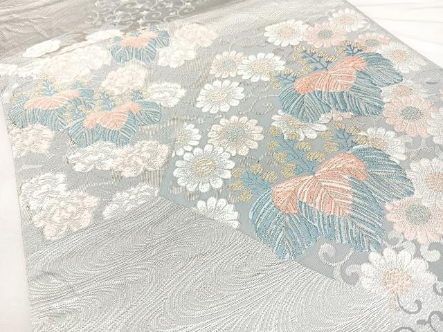平和屋着物◎六通柄袋帯　裂取桐菊　金銀糸　正絹　逸品　BAAY5081qw