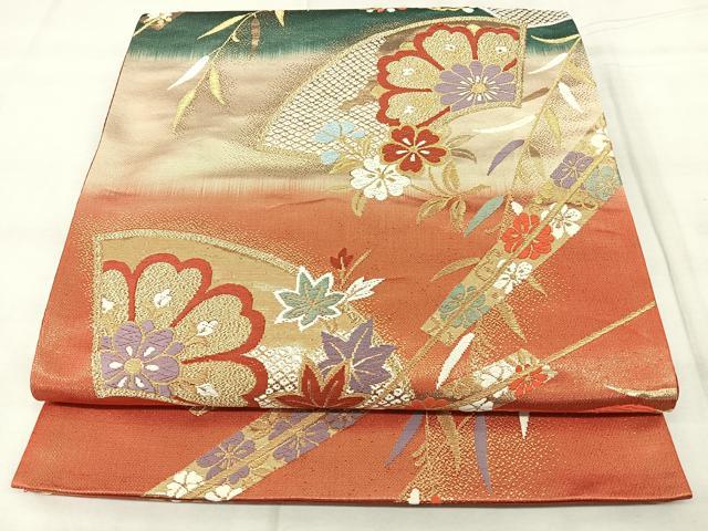 平和屋着物◎六通柄袋帯　唐織　地紙花文　金銀糸　正絹　逸品　BAAY5082qw