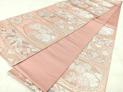 平和屋着物◎西陣　六通柄袋帯　唐織　天井花鳥文　銀糸　正絹　逸品　BAAY5086qw
