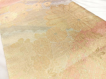 平和屋着物◎佐賀錦　両面　六通柄袋帯　吉祥花文　金糸　正絹　逸品　BAAY5087qw