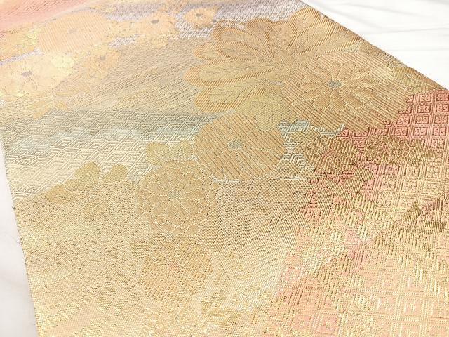 平和屋着物◎佐賀錦　両面　六通柄袋帯　吉祥花文　金糸　正絹　逸品　BAAY5087qw