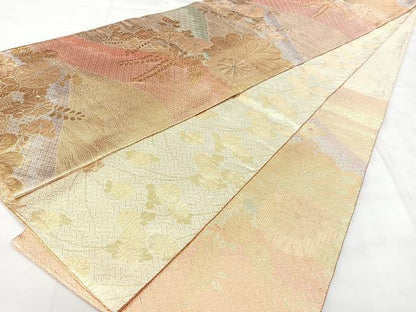 平和屋着物◎佐賀錦　両面　六通柄袋帯　吉祥花文　金糸　正絹　逸品　BAAY5087qw