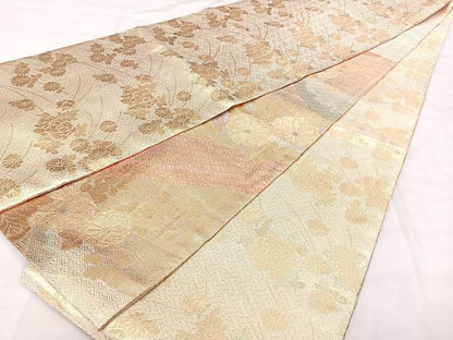 平和屋着物◎佐賀錦　両面　六通柄袋帯　吉祥花文　金糸　正絹　逸品　BAAY5087qw