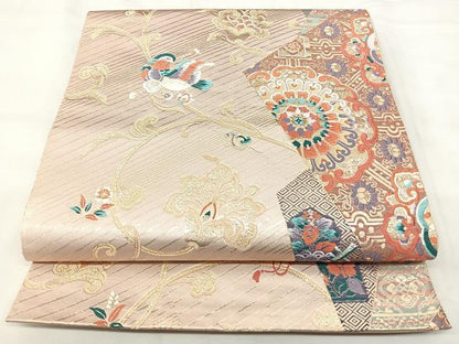 平和屋着物◎六通柄袋帯　正倉院花鳥文　金糸　正絹　逸品　BAAY5088qw