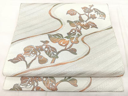 平和屋着物◎本場筑前博多織　八寸名古屋帯　枝花文　正絹　逸品　BAAY5091qw