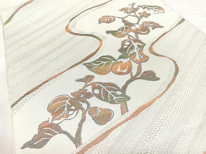 平和屋着物◎本場筑前博多織　八寸名古屋帯　枝花文　正絹　逸品　BAAY5091qw