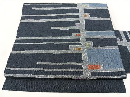 平和屋着物◎八寸名古屋帯　紬地　幾何学文様　正絹　逸品　BAAY5094qw