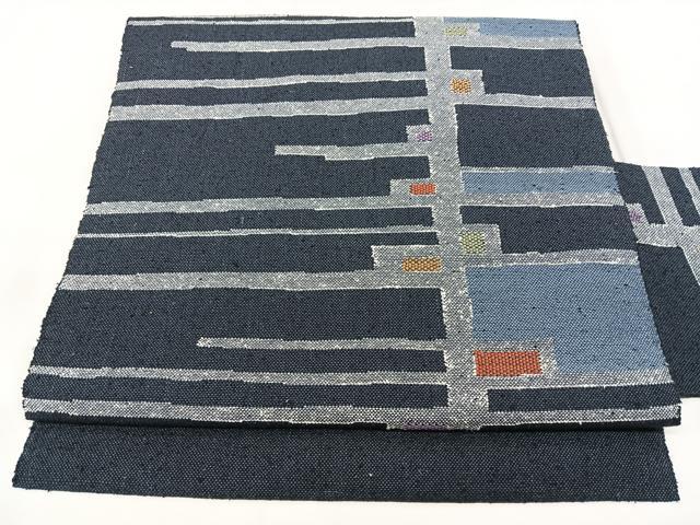 平和屋着物◎八寸名古屋帯　紬地　幾何学文様　正絹　逸品　BAAY5094qw
