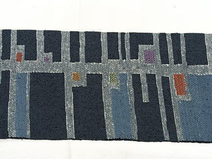 平和屋着物◎八寸名古屋帯　紬地　幾何学文様　正絹　逸品　BAAY5094qw