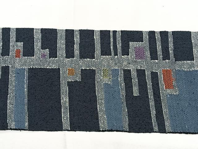 平和屋着物◎八寸名古屋帯　紬地　幾何学文様　正絹　逸品　BAAY5094qw