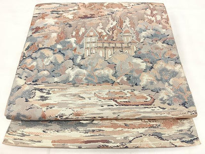 平和屋着物◎本場筑前博多織　八寸名古屋帯　風景文　正絹　逸品　BAAY5096qw