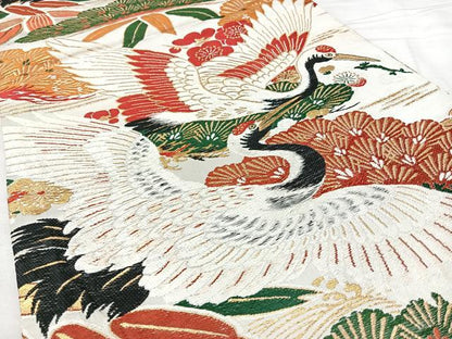 平和屋着物◎アンティーク　大正ロマン　丸帯　飛鶴松文　金糸　正絹　逸品　BAAY5098qw