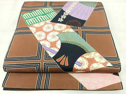 平和屋着物◎アンティーク　大正ロマン　全通柄袋帯　刺繍　短冊花文　正絹　逸品　BAAY5100qw