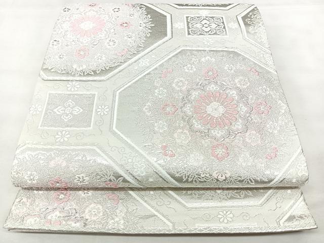 平和屋着物◎六通柄袋帯　唐織　蜀江花文　銀糸　正絹　逸品　BAAY5103qw