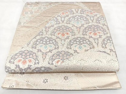 平和屋着物◎六通柄袋帯　重ね山花文　金銀糸　正絹　逸品　BAAY5105qw