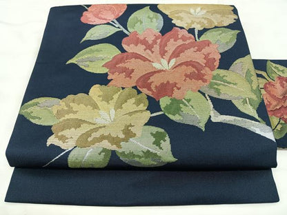 平和屋着物◎九寸名古屋帯　枝花文　金銀糸　正絹　逸品　BAAY5108qw