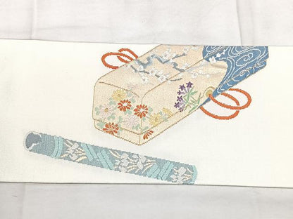 平和屋着物◎九寸名古屋帯　文箱花文　金銀糸　正絹　逸品　BAAY5109qw